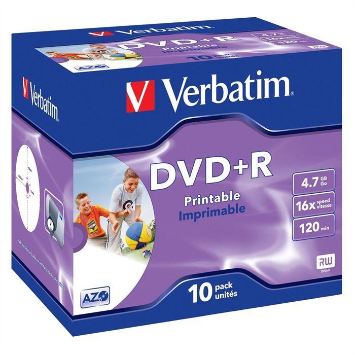 DVD+R Imprimable 16X - VERBATIM - Pack de 10 - 4.7 Go - Boitier crystal