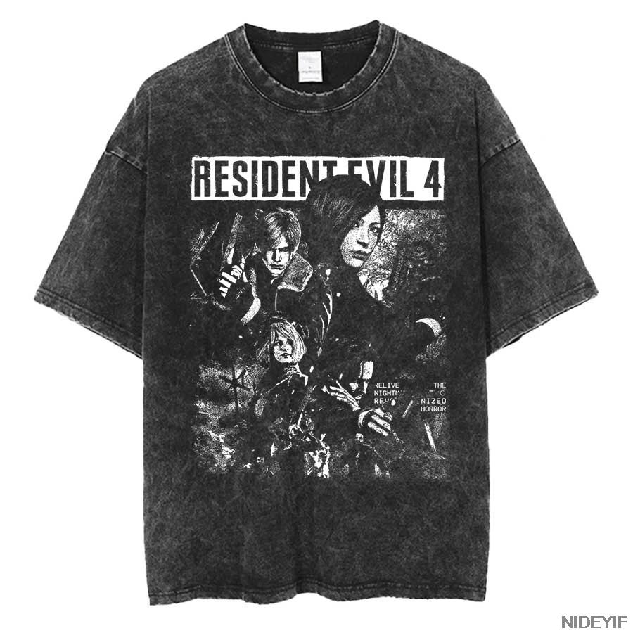 Футболка оверсайз Leon Kennedy из Resident Evil Biohazard 1990-х годов, 100% хлопок, винтажная стирка, для мужчин и женщин
