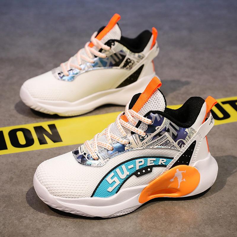 Баскетбольные кроссовки 2025 новые детские повседневные спортивные кроссовки для мальчиков среднего и старшего возраста и мальчиков сетчатые дышащие нескользящие кроссовки для бега