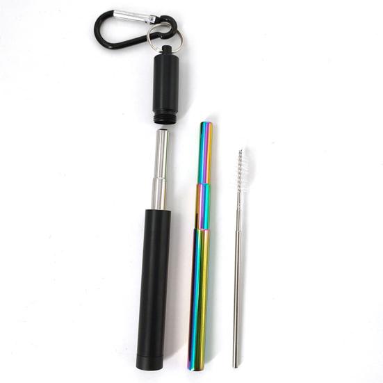 1 комплект многоразовых телескопических соломинок, портативный, из нержавеющей стали, с футляром для переноски, экологически чистый, легко чистится, соломинка