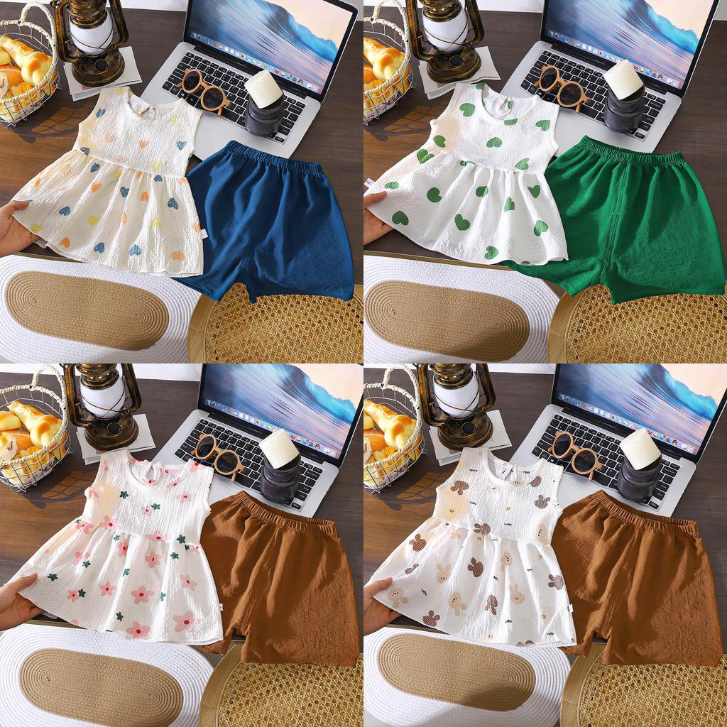 Short Sleeve Toddler Girl Outfit Summer Cotton Twopiece Set For Kids