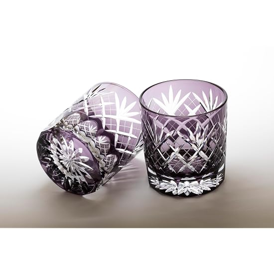 Glass Studio Saiho Edo Kiriko Shochu Glass, Rock Glass, Old-fashioned, Purple, Pair, Ken-Yarai-Kasan