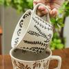 1 шт. Кружки из каменной керамики Винтажные с ручками Офисная грубая керамика Кафе Растение Резьба Скандинавская керамическая кофейная кружка Фруктовый чай Бытовая