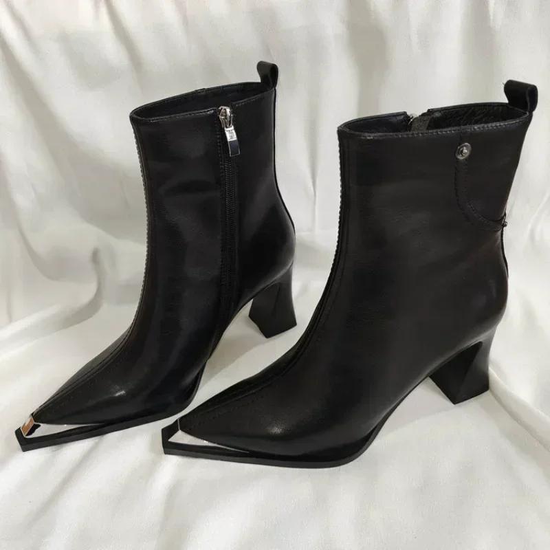 Fashion 2025 New Vintage Brown Women Ankle Boots Fashion Elegant Square Toe Shoes Autumn Winter Thick Heel Women's Short Booties 34-40