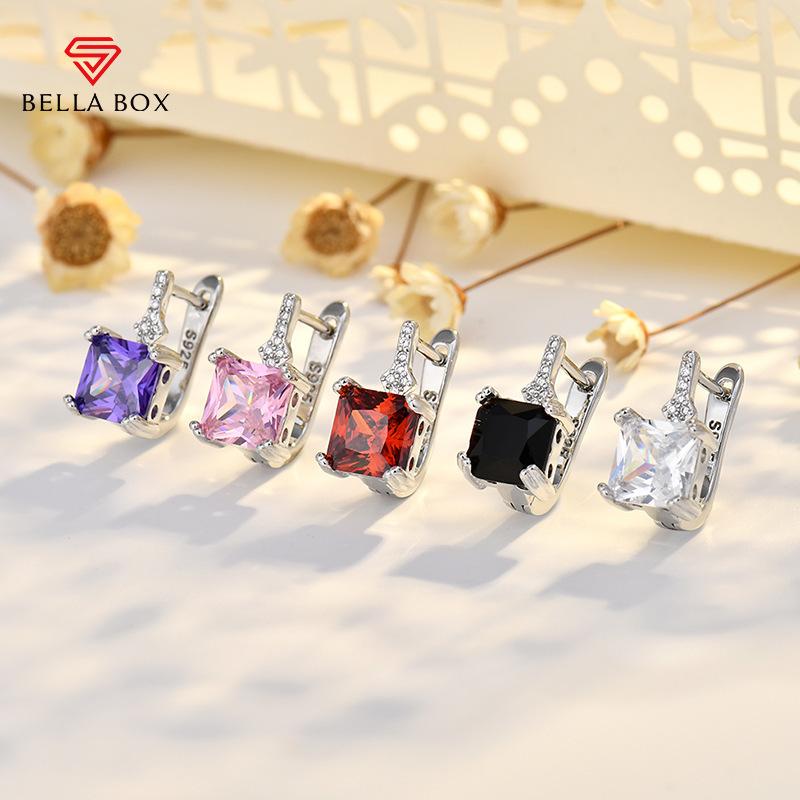 BELLA BOX Fashionable And High-end Square Zircon Ear Buckles With Geometric Design For Women, Simple Korean-style Earrings