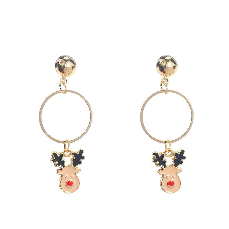 Christmas Creative Long Oil Drip Earrings, Simple Small Fresh Reindeer Cane Socks Studs, Trendy Accessories