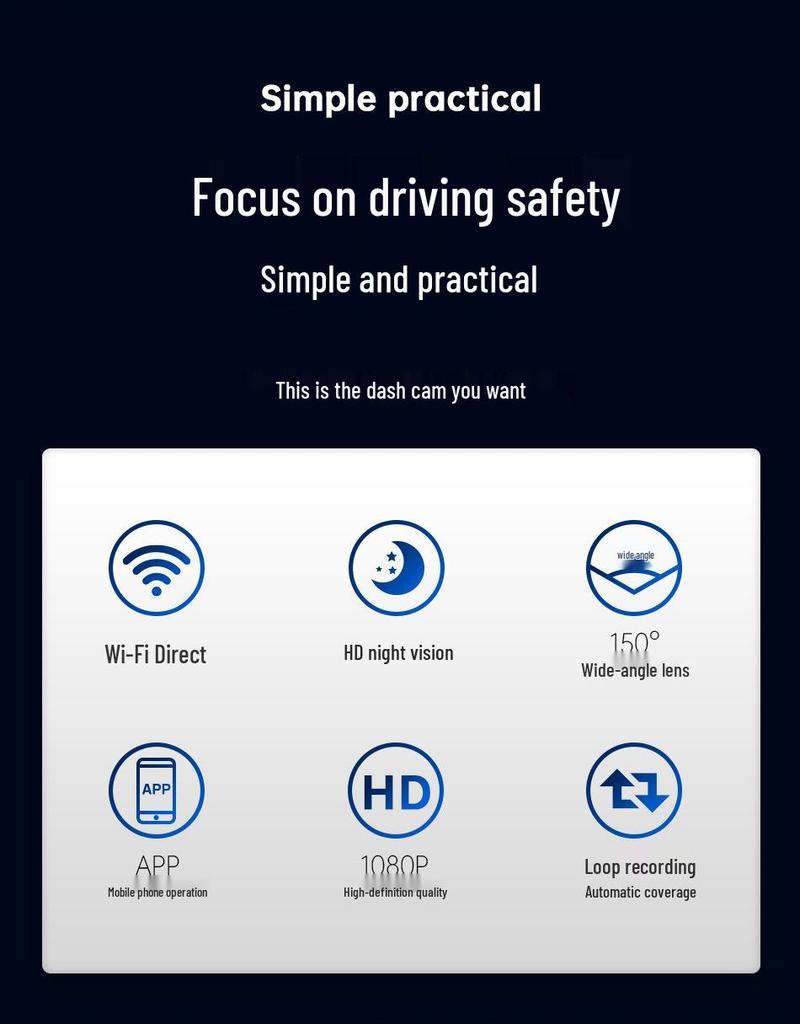WiFi HD Night Vision Dash Cam with Mobile Linking & USB, 24/7 Parking Monitoring, Hidden Design.