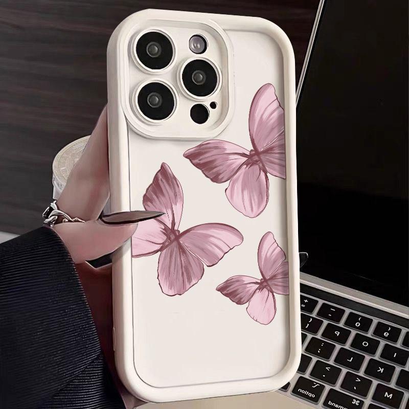 Розовый градиентный силиконовый чехол с бабочкой для IPhone 16 14 15 Pro Max 11 12 13 Pro Max 15 Plus Ударопрочный чехол для телефона Funda