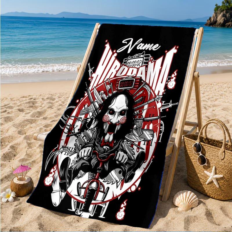 Custom Name Horror Holiday Mashup Beach Towel Microfiber Beach Towel, Lightweight and Quick-Dry, for Summer Travel, Swimming Pool Gift