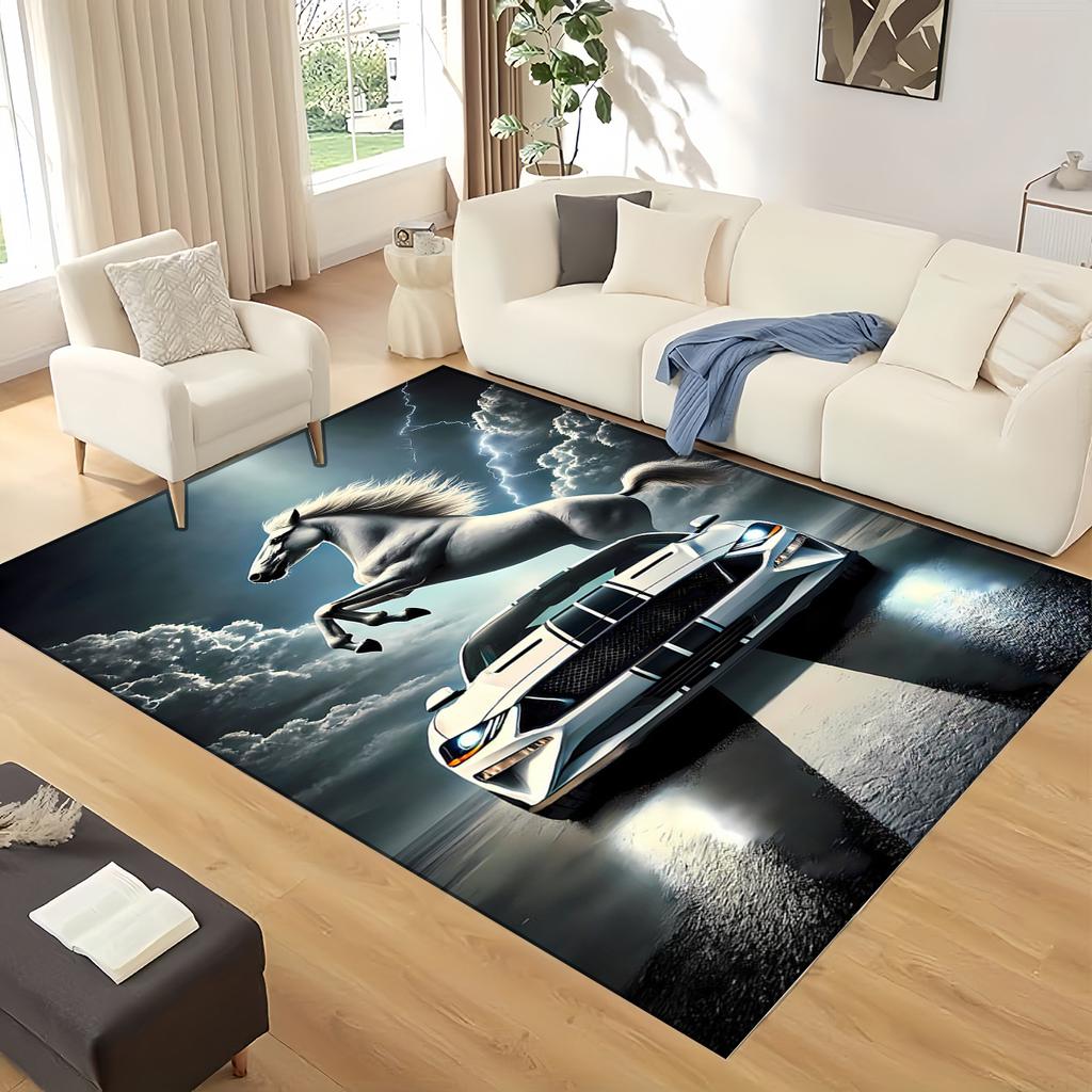 3D ковер Mustang Racing Car Sign GTR, Ковер для гостиной, спальни, дивана, Прикроватный коврик, Декоративный коврик для детей, Нескользящий коврик для пола