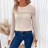 Женский весенне-осенний свободный топ однотонный с кружевной отделкой, круглым вырезом, повседневная женская футболка с длинным рукавом
