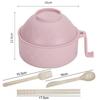 Ramen Bowl Spoon Fork Chopsticks Dinnerware Set with Lid & Handle (Light Pink)
