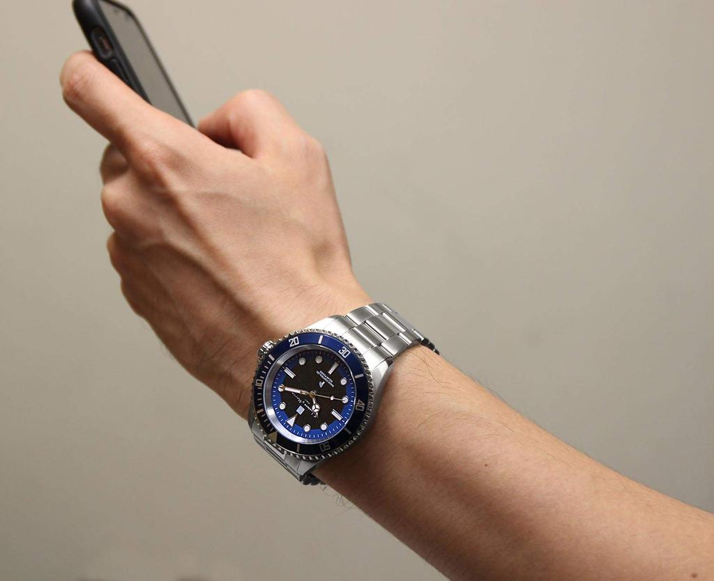 Часы с функцией предотвращения обратного вращения радио 10 ATM Water Silver x Blue [Salvatore Mara], солнечные, безель, устойчивые, мужские SM22110-SSBL