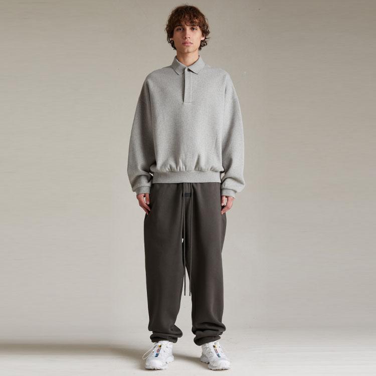 Fear of God Рубашка-поло Essentials с длинными рукавами Dark Heather Oatmeal Мужские топы Серые 192SP244393F