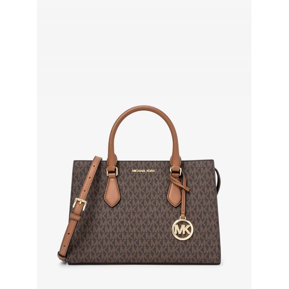 Michael Kors Sheila Center Zip Satchel Medium Mk Signature 35s3g6hs2b200 Brown