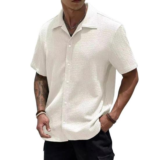 Летняя мужская рубашка на пуговицах с отложным воротником, кардиган с короткими рукавами, свободный кардиган средней длины, повседневная повседневная одежда, офисный деловой топ