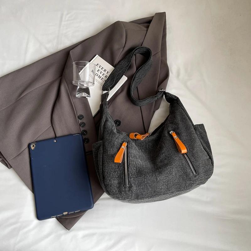 Сумка через плечо, джинсовая сумка, универсальная, простая, холщовая сумка, повседневная, большой вместимости, женская, диагональная, женская, сумка через плечо