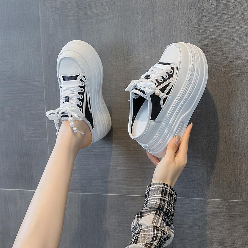 Женские летние тапочки на платформе, маленькие белые туфли, внутри, поднимающиеся туфли