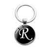 1PC A-Z Initial Name Letter Pendant Keychains Holder Round Alphabet Keyrings Art Photo Glass Cabochon Vintage Jewelry