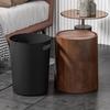 Wood Grain Bathroom Garbage Can with Swing Top Lid Large Capacity Rotating Design Detachable Waste Bin Dustbin