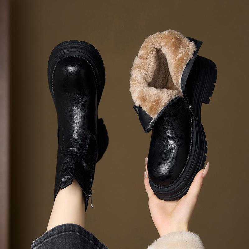 thick-soled wool snow boots women's cowhide winter velvet thickened warm large cotton Martin boots short boots