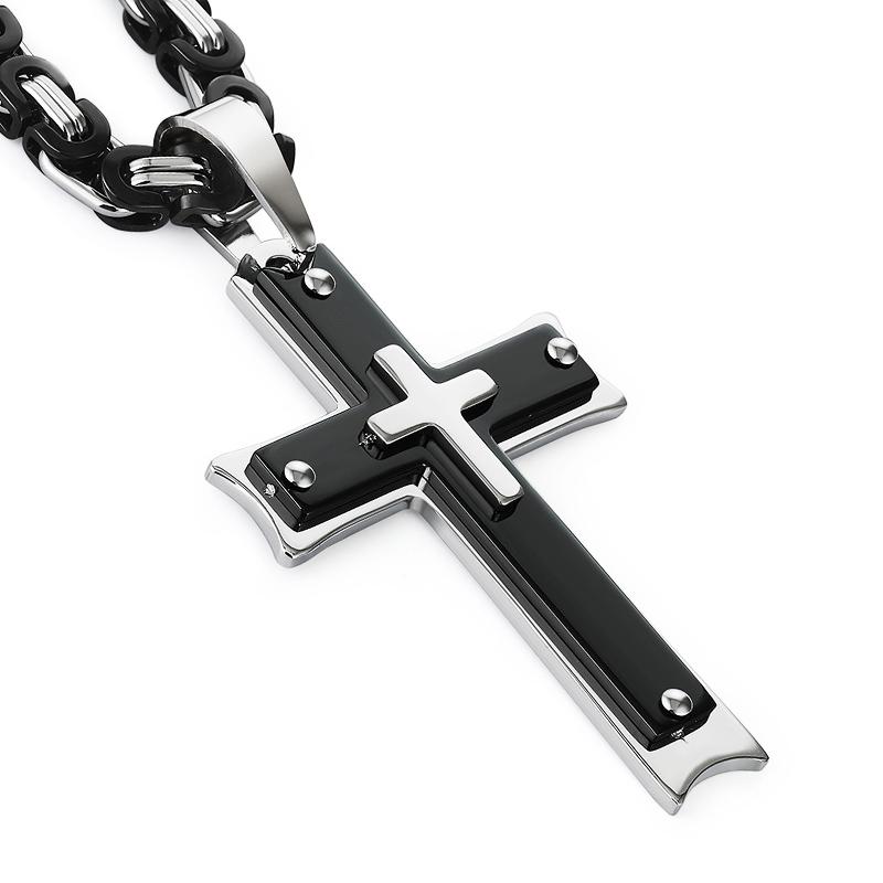 Ожерелье с подвеской в ​​форме креста черного цвета, ожерелье из нержавеющей стали, звено-цепочка, ожерелье для мужчин, винтажное религиозное молитвенное ювелирное изделие, подарок