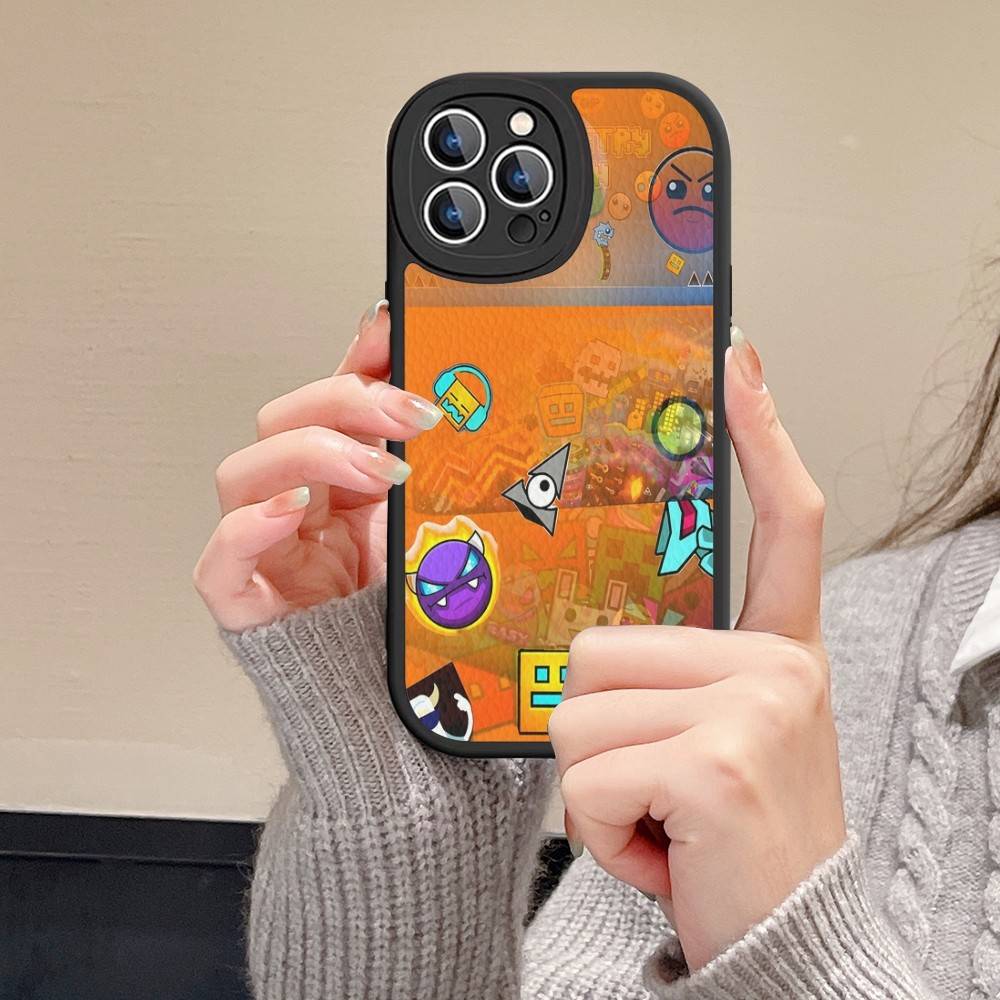 Чехол для телефона Geometry Dash Жесткая кожаная для iPhone 16 15 14 13 12 Mini 11 14 Pro Max Xs X Xr 7 8 Plus Fundas