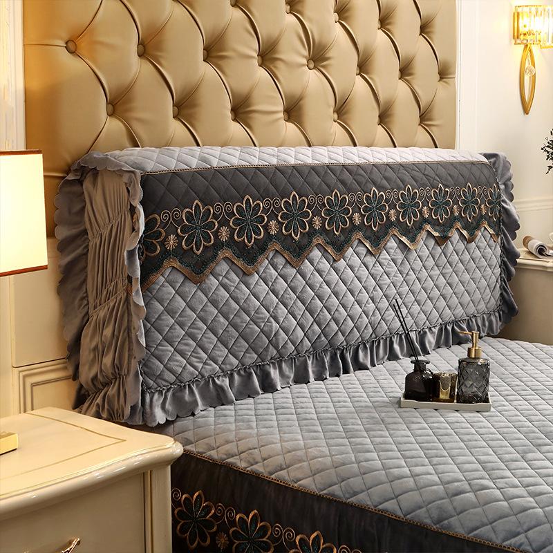 Короткий плюшевый стеганый чехол на изголовье «все включено», размер King Twin, кружевной чехол на голову кровати, пылезащитный чехол на спинку кровати 220x60 см