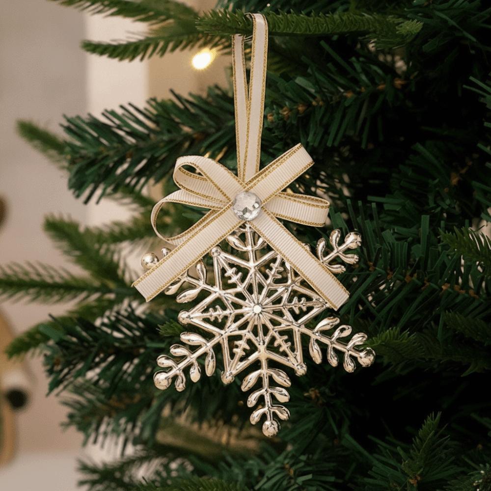 Gold Color Christmas Tree Pendant Snowflake Shape Bell Accent Icicle Ornaments Set Reindeer Motif Star Design