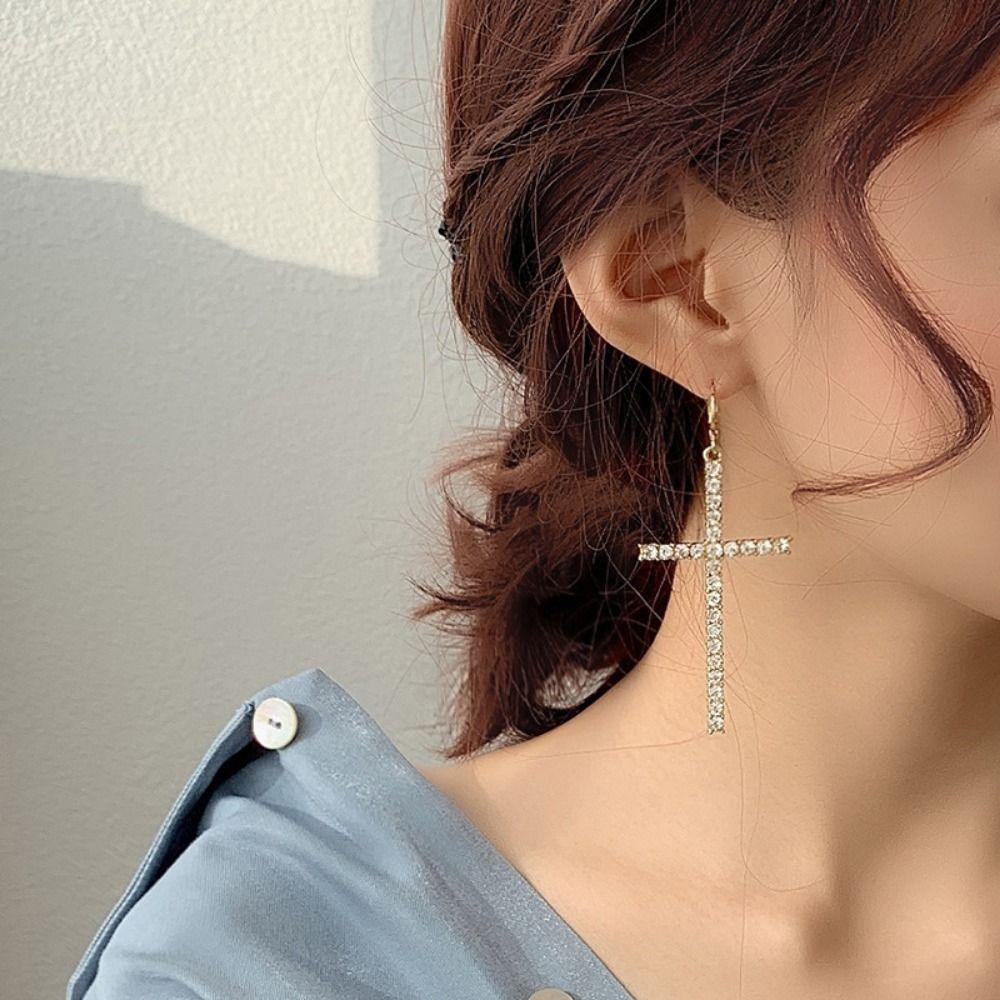 Zircon Crystal Cross Earrings Gothic Ear Accessory Personalized Crucifix Dangle Earring Gift
