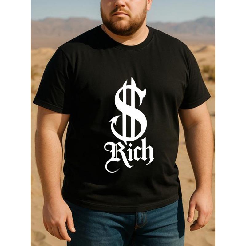 Европейский Размер Символ Богатства $ RICH Мужская Футболка с Принтом, Короткий Рукав, Средняя Эластичность, Модный Стиль, Высококачественная Полиэстеровая Футболка, Новая Модная Мужская Одежда
