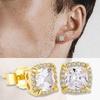 Gold Plated Unisex Hip Hop Geometric Earrings Minimalist 4 Claws AAA+ Cubic Zirconia Classic Style Ear Studs Jewelry Party Gift