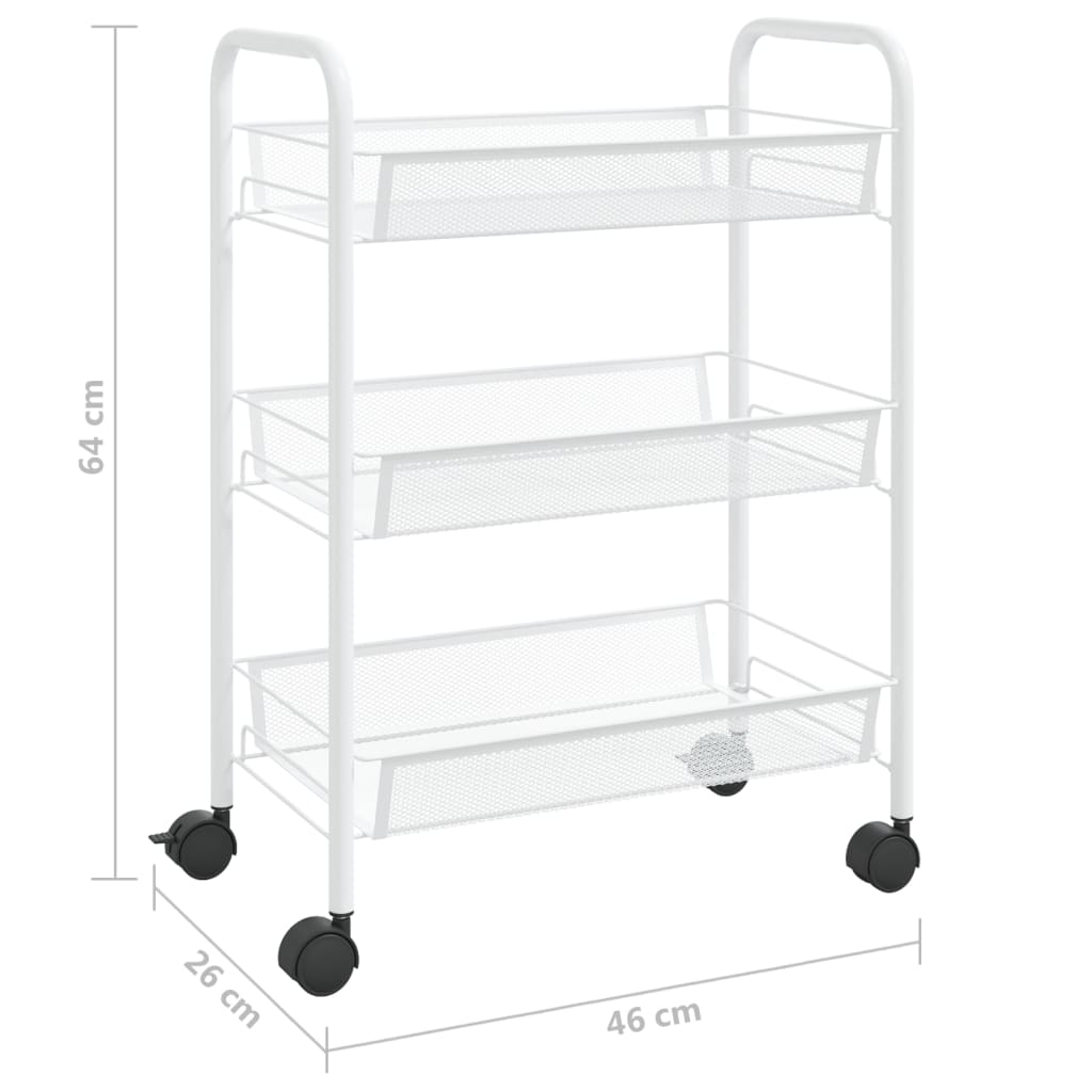 Kitchen Trolley 3 Tier White 46 x 26 x 64 cm Iron