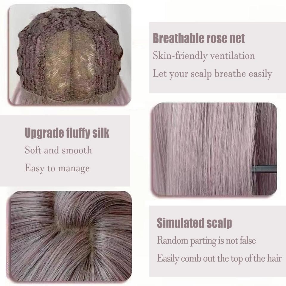 WTB Gray-purple Long Straight Synthetic Wig Girl Bangs Natural Gentle Role-playing Gray-purple Long Straight Wig