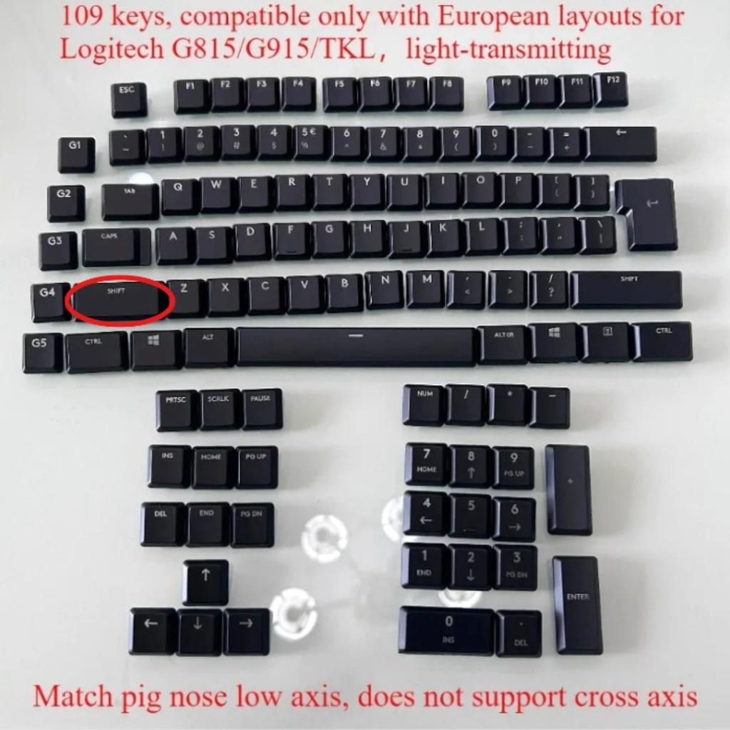 Suitable for Logitech G913 Mechanical Keyboard G913TKL G915 G813 G815 Keycaps, US and European Versions, Transparent Keycaps