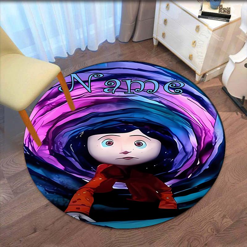 Custom Name Coraline Printed Round Rug Carpet Chair Rug Area Rug Entryway Doormats,for Office Chair Living Room Bedroom Kitchen Room.