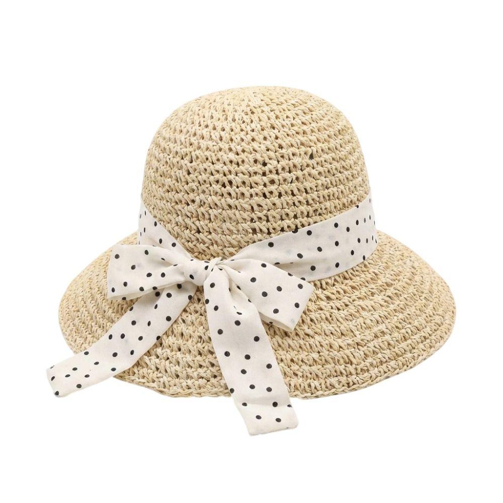 Wide Brim Straw Hat Polka Dot Sunshade Hat Fashion Sunscreen Hat Seaside Beach