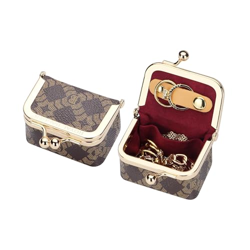 Royal Bagger Genuine Leather Mini Jewelry Box Women's Coin Purse Solid Color Kiss Lock Change Pouch Casual Style Small Storage Bag for Women 1894