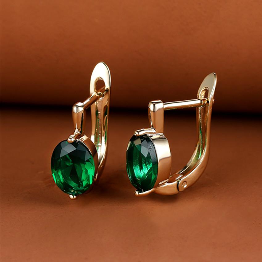 Exquisite Gold Color Oval Cut Red Blue Green Aqua Stone Hoop Earrings Woman Huggie Stud Wedding Birthday Gift Jewelry Bridal Lady Earrings