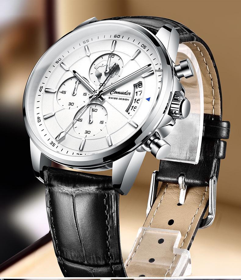 Мужские полностью автоматические водонепроницаемые светящиеся календарные кварцевые часы