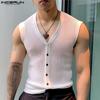 Men Summer V Neck Sleeveless Button Down Mesh Fishnet Tank Tops