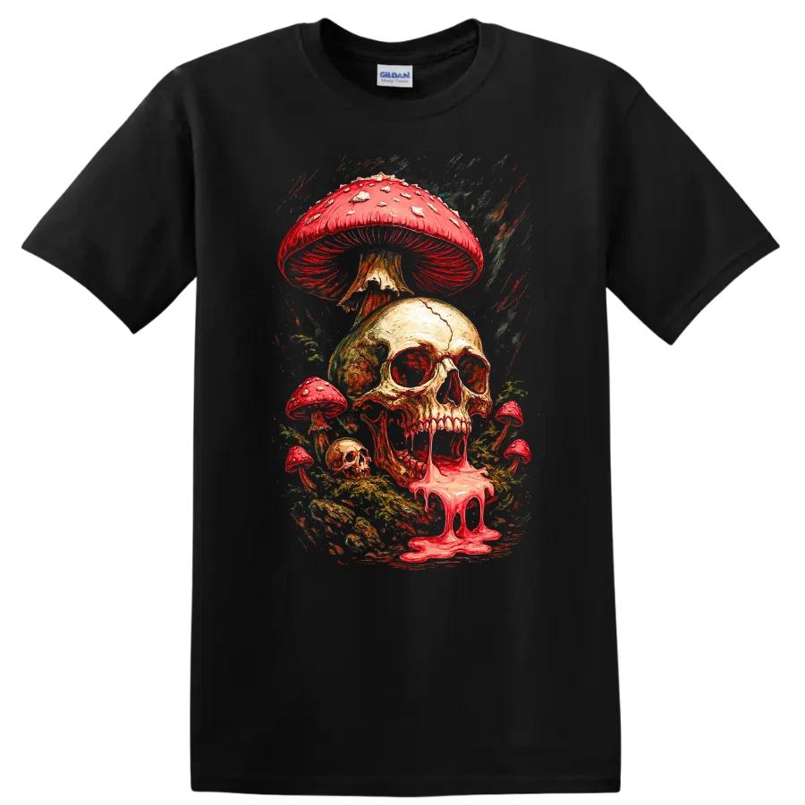 Skull Mushroom Art Graphic Halloween T Shirt Creepy Horror Tee