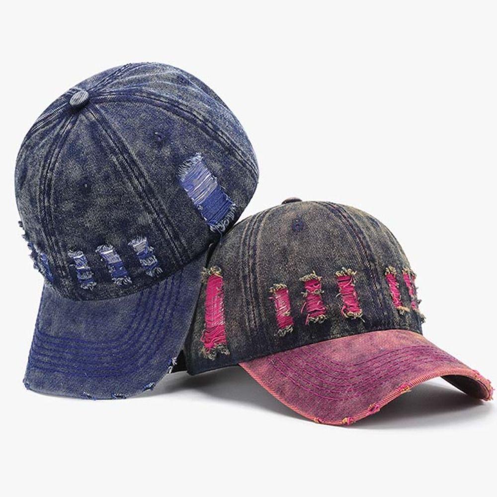 Sunshade Frayed Denim Baseball Cap Adjustable Distressed Colorful Casquette Daily