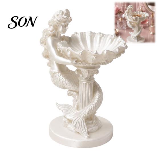 Decorative Storage Bowl Mermaid Jewelry Box, Seashell Trinket Tray, 3D Printing Dish Pearlescent White Resin Display Organizer for Rings Necklaces