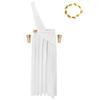 Mens Ancient Greek Costume Long Skirt Toga Set Wristbands Gold Leaf Headwear Halloween Cosplay Party Outfit