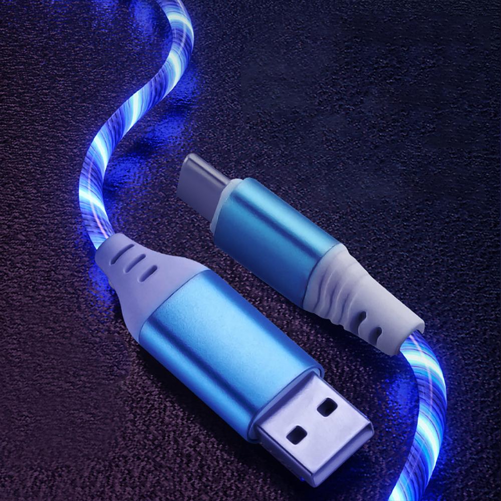 Светящийся LED USB-кабель Type C для IPhone11 Samsung Xiaomi OPPO Huawei, Быстрая зарядка, Дата-кабель, Кабель со световым потоком LED