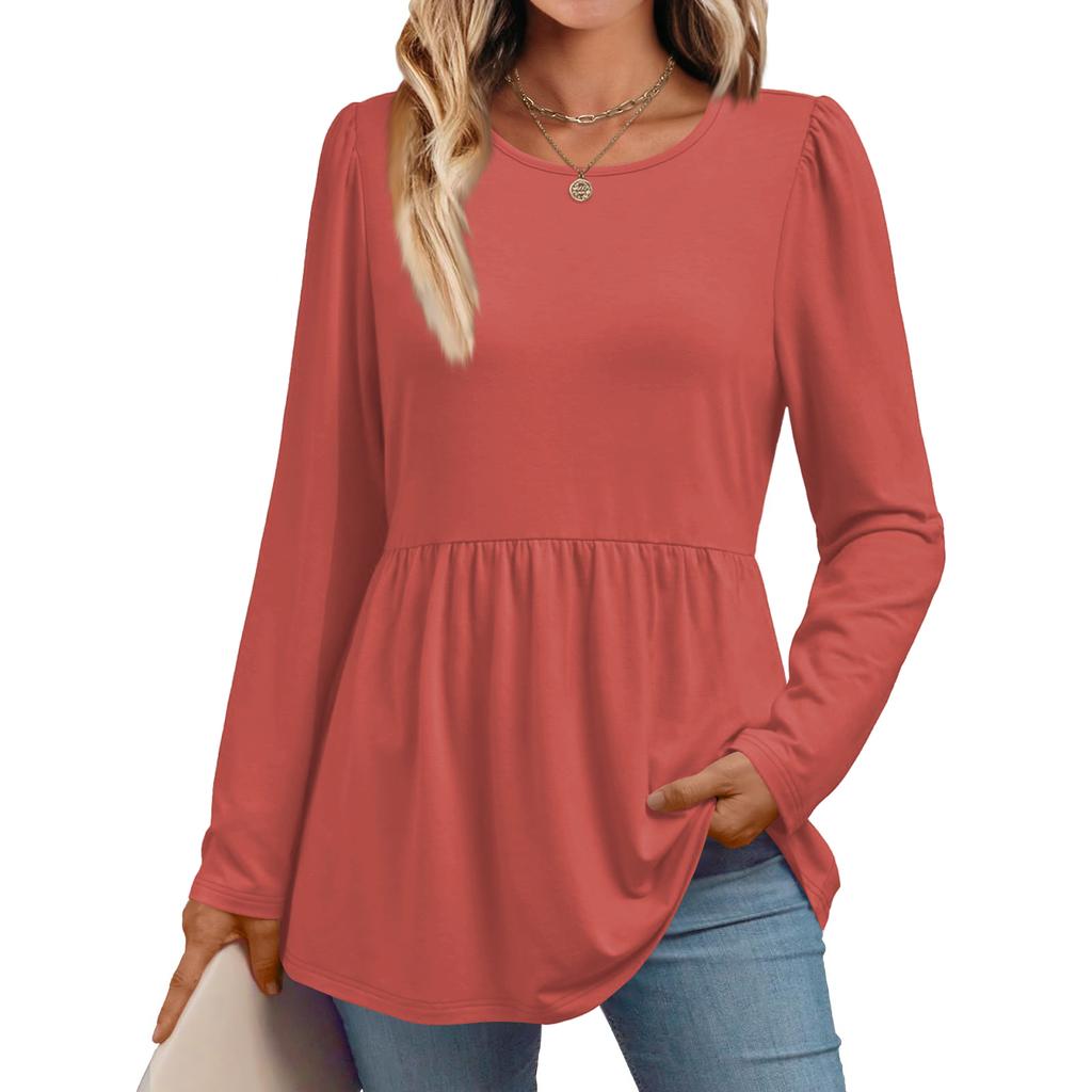 Women's Casual Fashion Long Sleeve Shirt Solid Color Tunic Top
