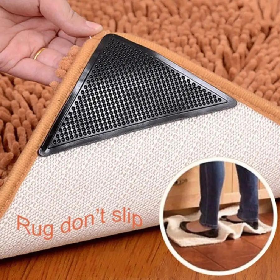 4Pcs/set Triangle Rug Gripper Anti-skid Rubber Washable Reusable Mat Non Slip Patch Tape for Tile Floors Carpets Corners Pad