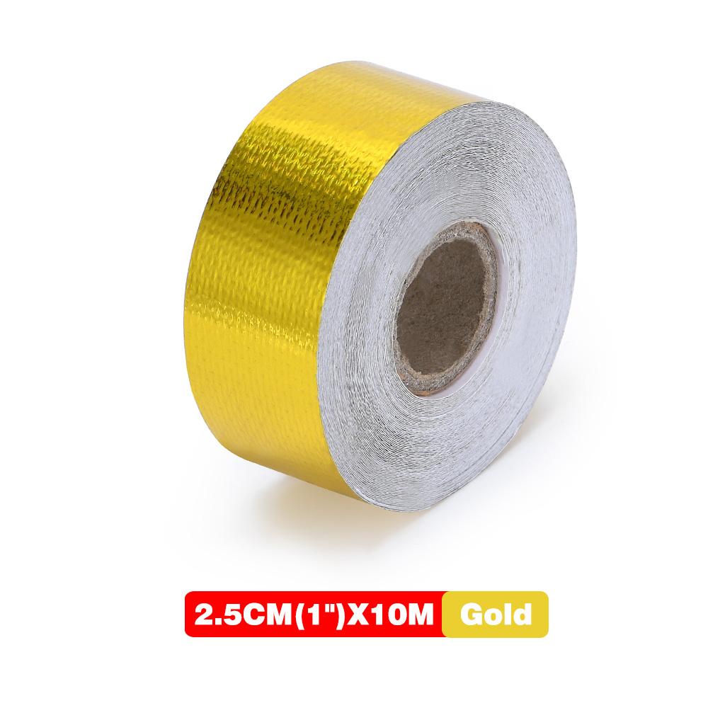 A Gold 2'' Thermal Exhaust Tape Air Intake Heat Insulation Shield Wrap Reflective Heat Barrier Self Adhesive Engine 2 Inch 5/10M