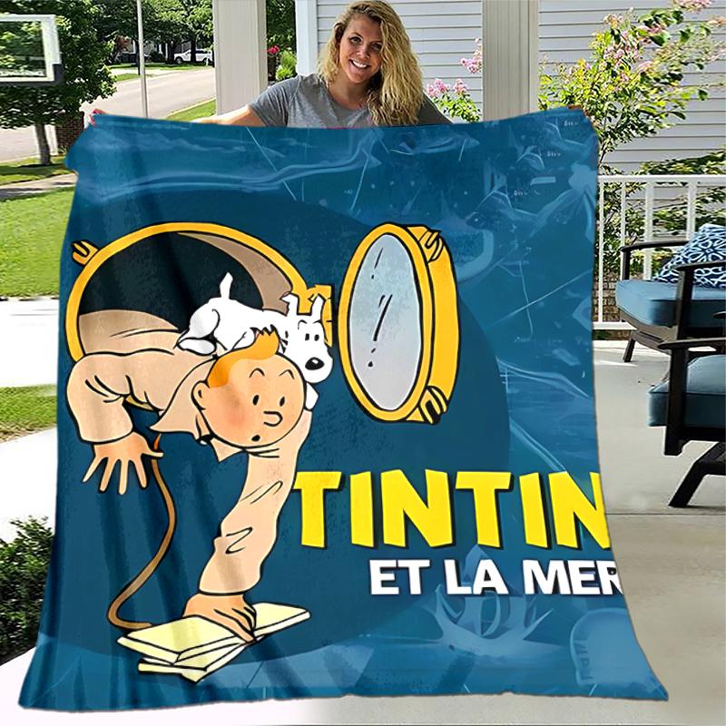 1pc Blanket The Adventures of Tintin2 Print Design, Lightweight Blanket for Sofa, Bed- Soft &Warm, Gift for All Seasons like Christmas, Halloween